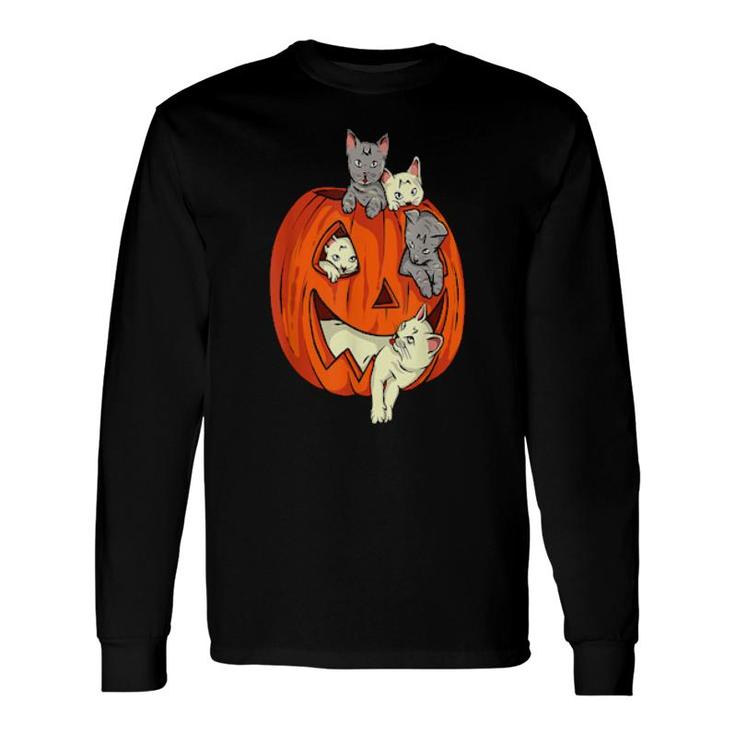 Cats Pumpkin Carved Jack O Lantern Cat Halloween Costume Long Sleeve T-Shirt T-Shirt