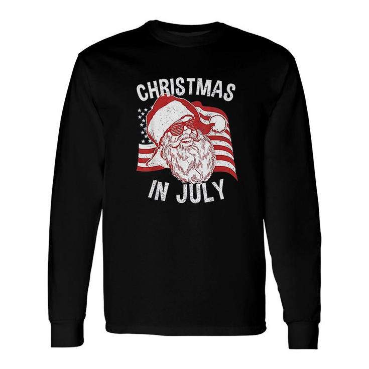 Christmas In July Retro Hipster Santa 4th of July Long Sleeve T-Shirt