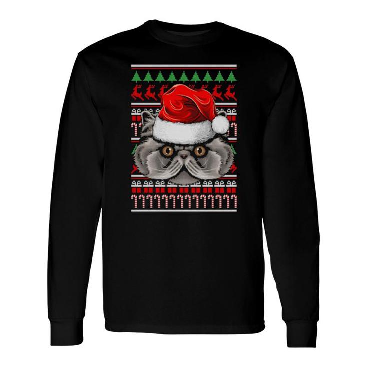 Christmas Persian Santa Hat Cute Cat Animal Ugly Xmas Long Sleeve T-Shirt T-Shirt