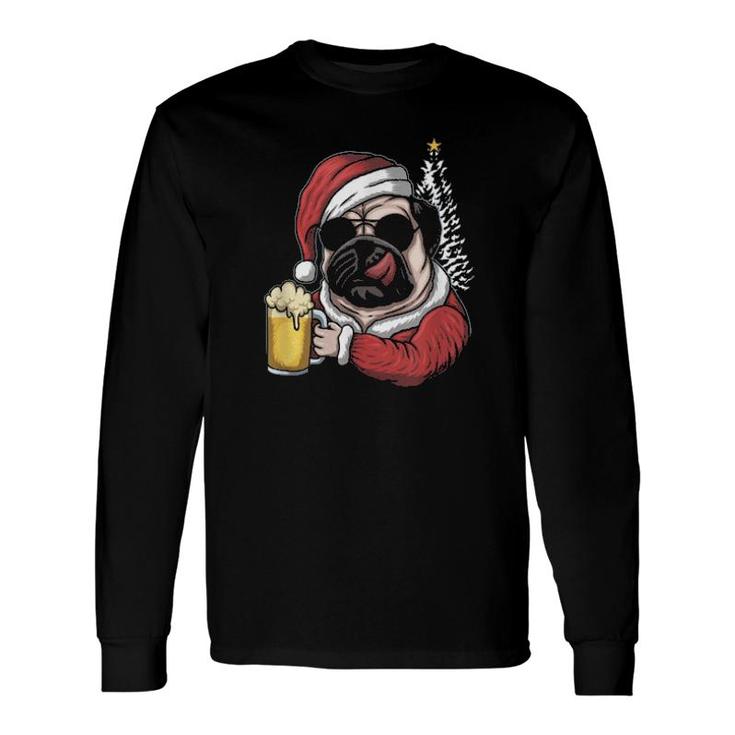 Christmas A Pitbull Dog Santa Hat And Drink Beer On Xmas Tee Long Sleeve T-Shirt T-Shirt