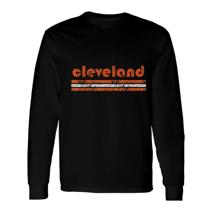 Cleveland Ohio Vintage Three Stripe Weathered Long Sleeve T-Shirt