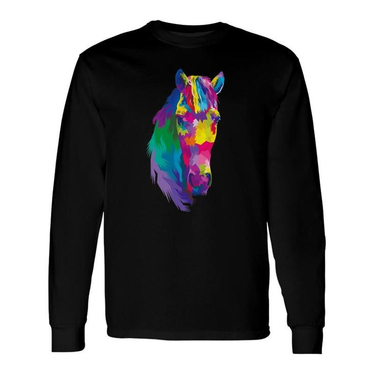 Colorful Horse's Head Polygonal Geometric Horse Horse-Loving Long Sleeve T-Shirt