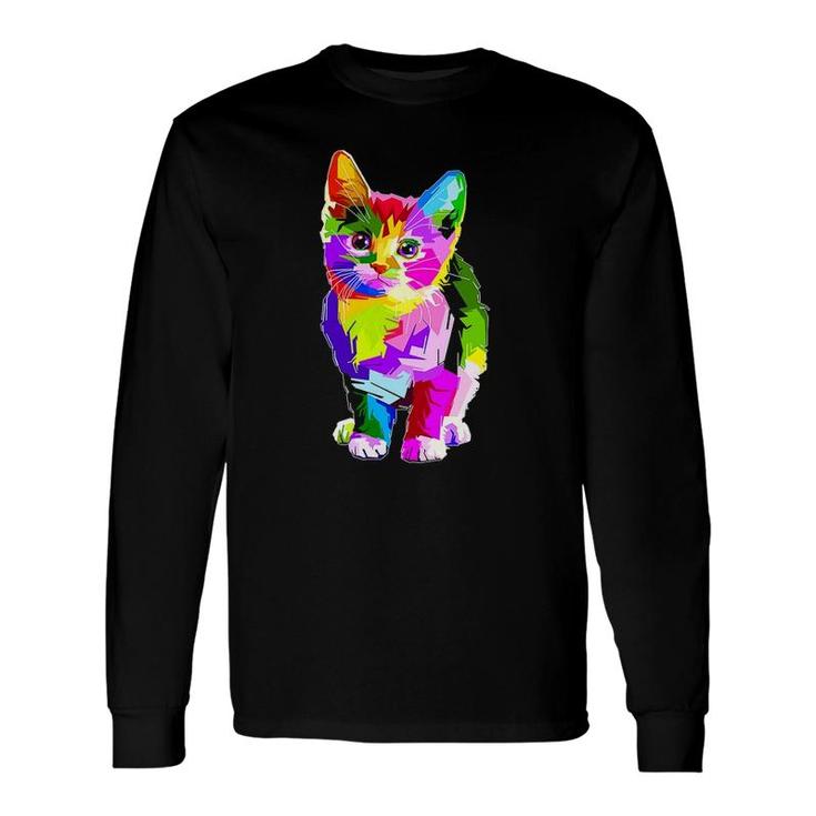 Colorful Pop Art Cat Lover Dad Mom, Boy Girl Long Sleeve T-Shirt T-Shirt