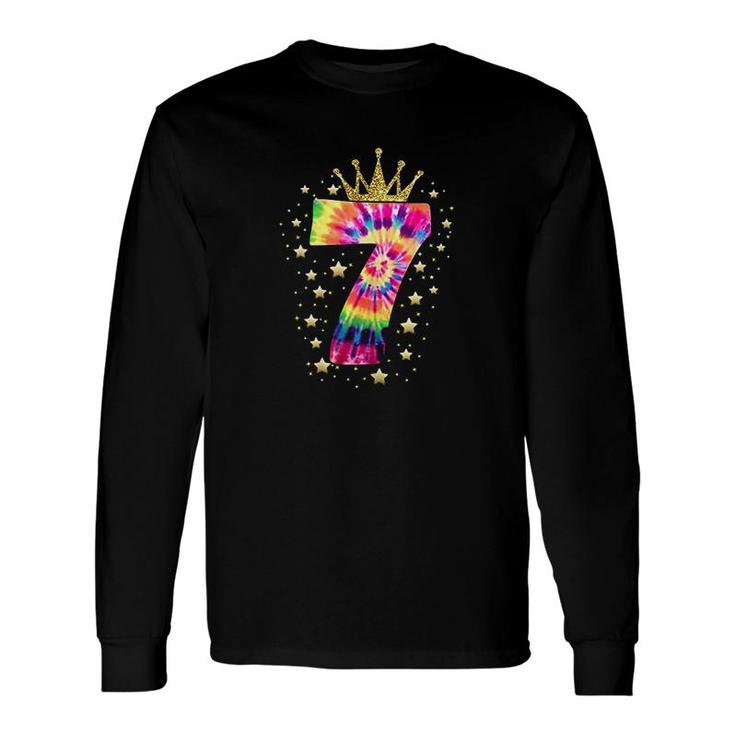 Colorful Tie Dye Number 7 Year Old Girls Boy 7th Birthday Long Sleeve T-Shirt