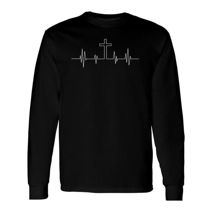 Cool Christian Cross Heartbeat For Religious Long Sleeve T-Shirt T-Shirt