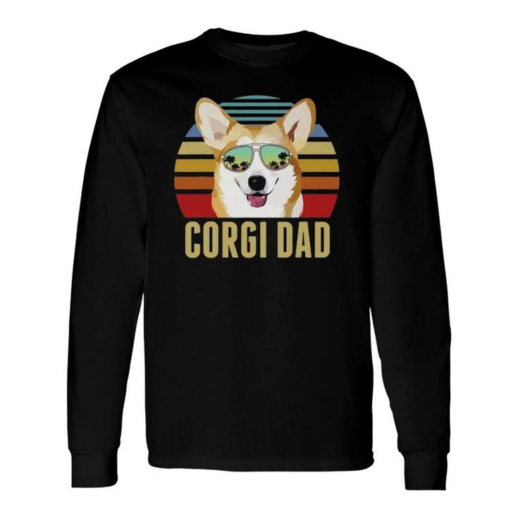 Corgi Dog Dad Vintage Retro Sunset Beach Vibe Fathers Day Long Sleeve T-Shirt T-Shirt