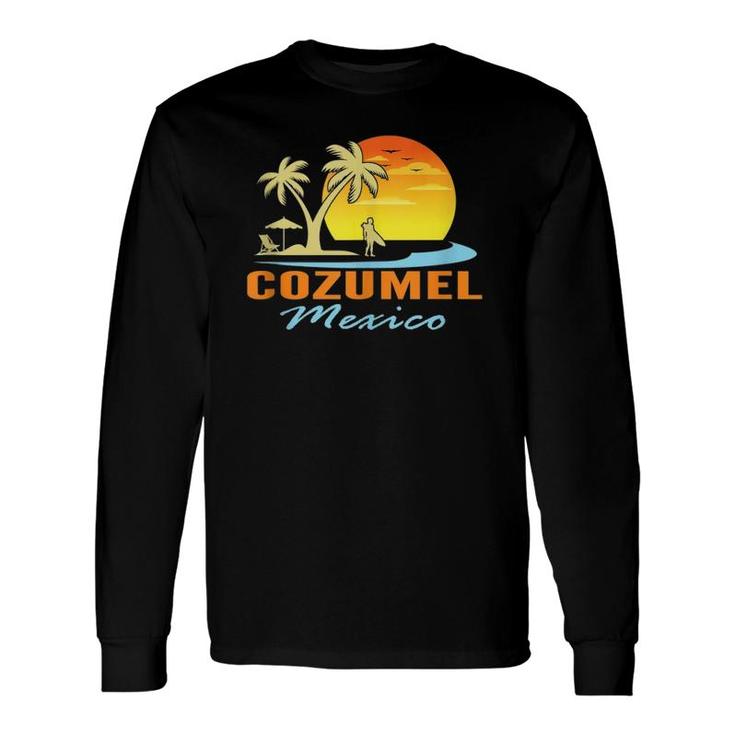 Cozumel Mexico Beach Sunset Palm Trees Ocean Surfer Long Sleeve T-Shirt T-Shirt