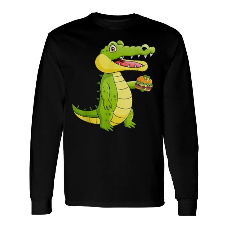 Crocodile Eat Burger, Fast Food America Usa Long Sleeve T-Shirt T-Shirt