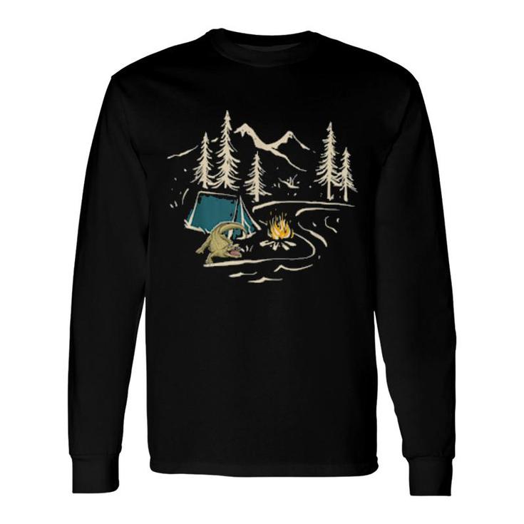 Crocodile Goes Hiking, Nature Outdoor Camping Camper Long Sleeve T-Shirt