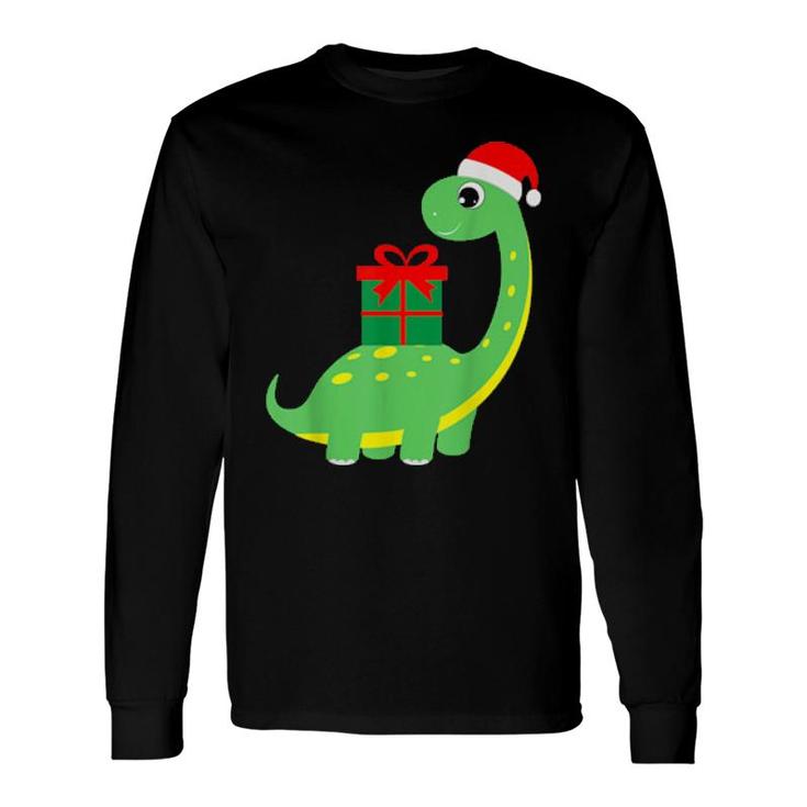 Cute Christmas Brontosaurus Dinosaur Long Sleeve T-Shirt