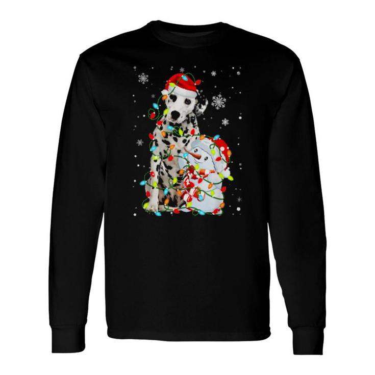Cute Dalmatian Santa Hat Christmas Light Xmas Long Sleeve T-Shirt T-Shirt