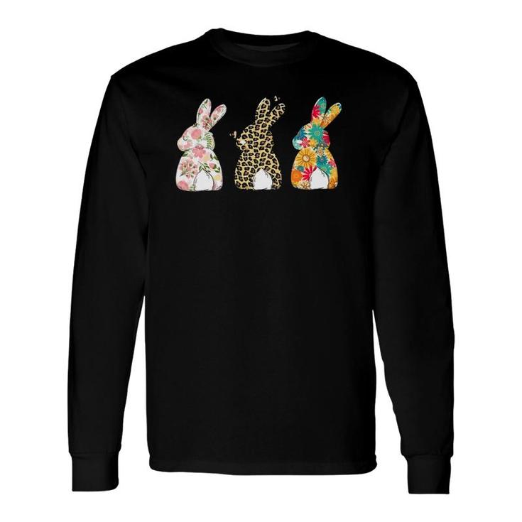 Cute Easter Bunnies Leopard Bunny And Flower Bunnies Long Sleeve T-Shirt T-Shirt