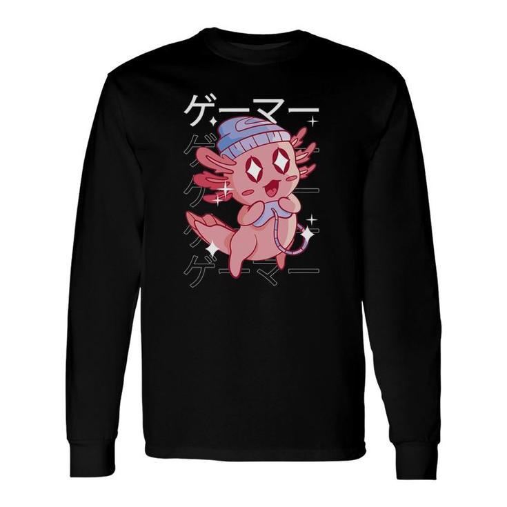 Cute Happy Axolotl Gamer Kawaii Video Gaming Game Player Long Sleeve T-Shirt T-Shirt