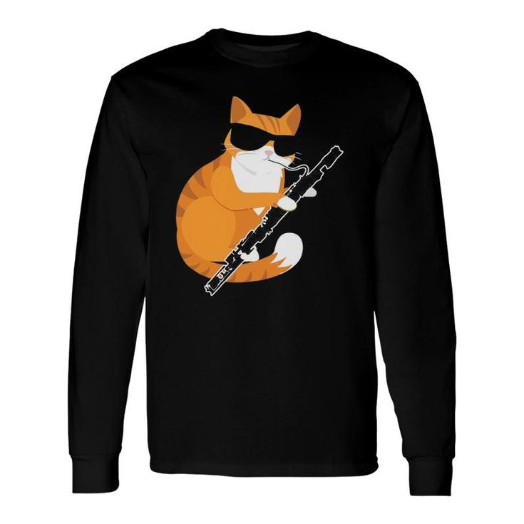 Cute Music Cat Sunglasses Musical Instrument Bassoon Player Long Sleeve T-Shirt T-Shirt
