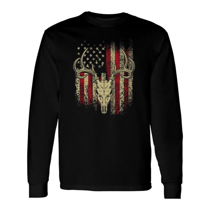 Deer Hunters Deer Skull On American Flag Long Sleeve T-Shirt T-Shirt