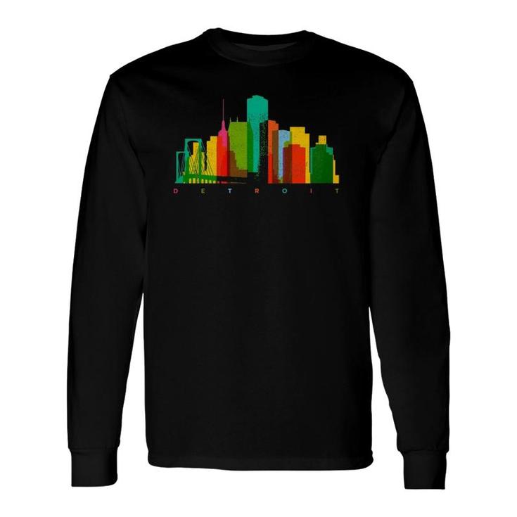 Detroit Skyline Colorful Michigan Motor City Vintage Detroit Long Sleeve T-Shirt T-Shirt