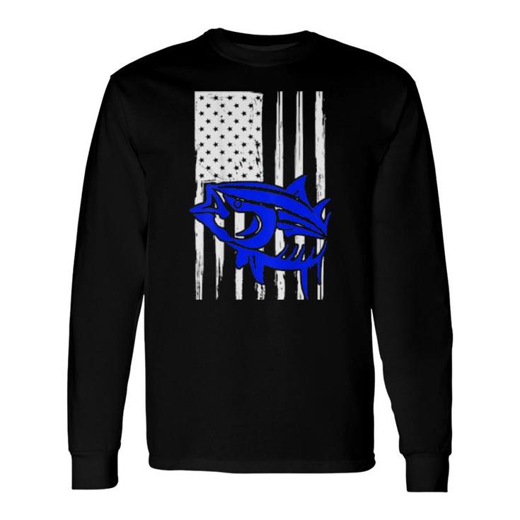 Distressed American Usa Flag Blue Tuna Fish Deep Sea Fishing Long Sleeve T-Shirt T-Shirt