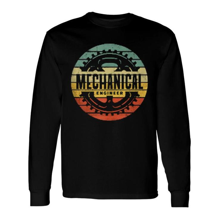 Distressed Retro Background Mechanical Engineer Cogs Long Sleeve T-Shirt