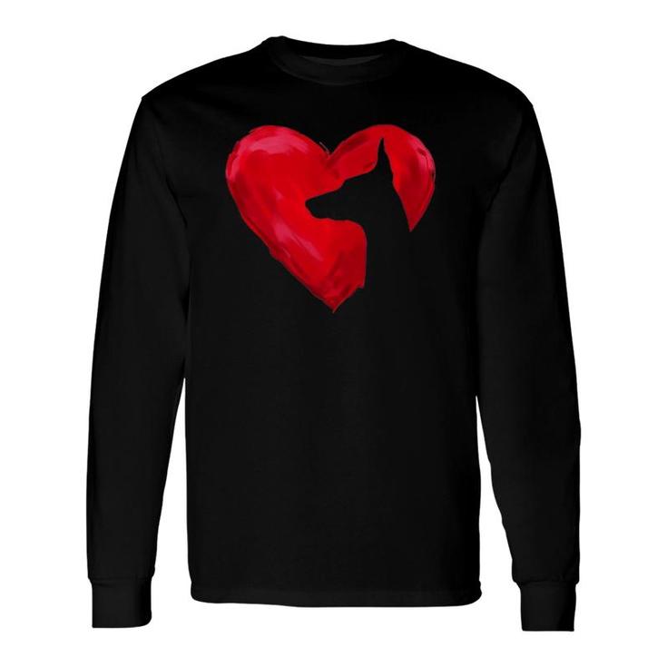 Doberman Heart Silhouette Valentine's Day Dog Lover Long Sleeve T-Shirt T-Shirt