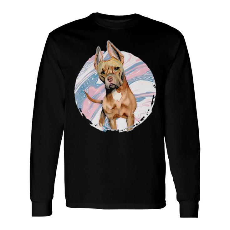Dog Cute Pit Bull Terrier Dog Pink Blue Marble 411 Paws Long Sleeve T-Shirt T-Shirt