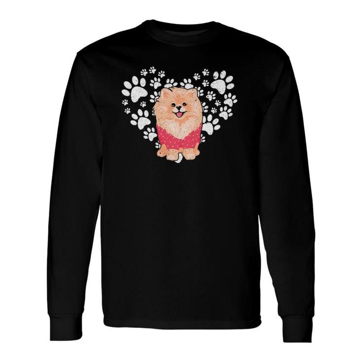Dog Paw Heart Valentine's Day Pomeranian Long Sleeve T-Shirt T-Shirt