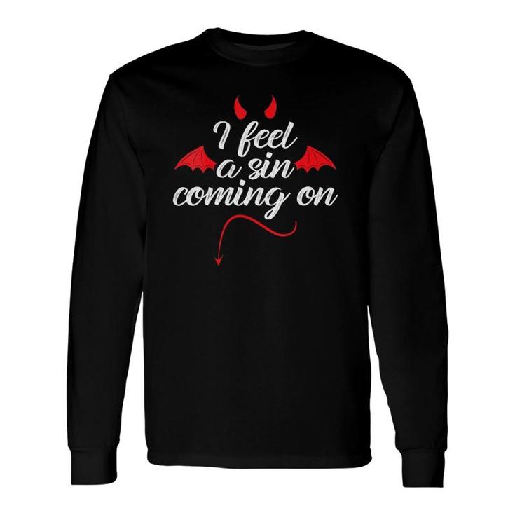 I Feel A Sin Coming On Halloween Devil Horns And Tail Lover V-Neck Long Sleeve T-Shirt T-Shirt