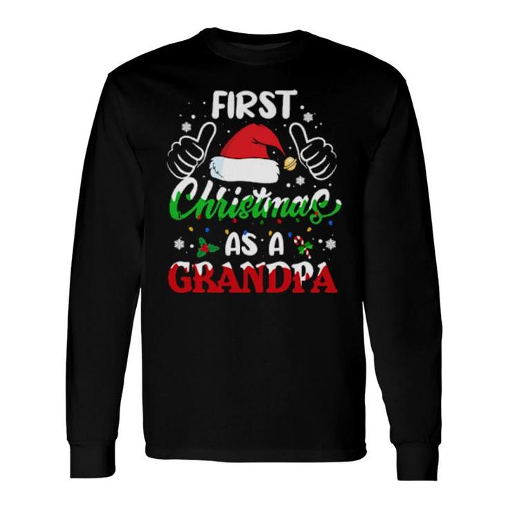 First Christmas As A Grandpa Santa Hat Xmas Light 2021 Long Sleeve T-Shirt