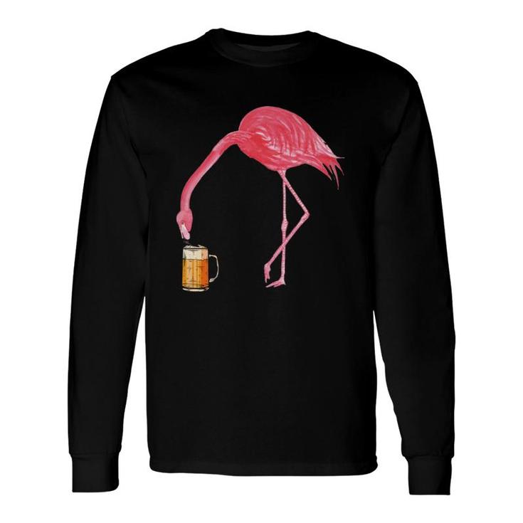 Flamingo Drinking Beer Long Sleeve T-Shirt