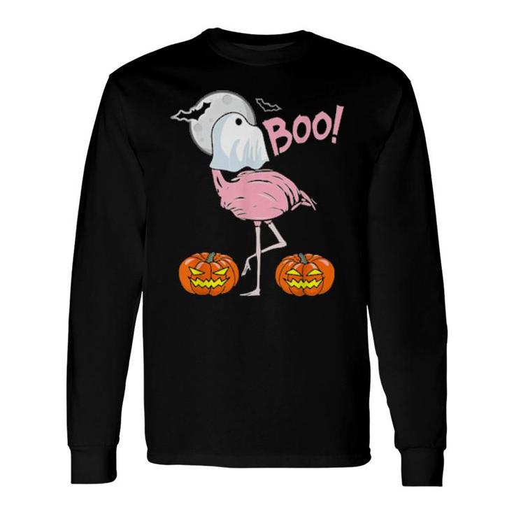 Flamingo Ghost Boo Pink Sunset Retro Halloween Bird Animal Long Sleeve T-Shirt T-Shirt