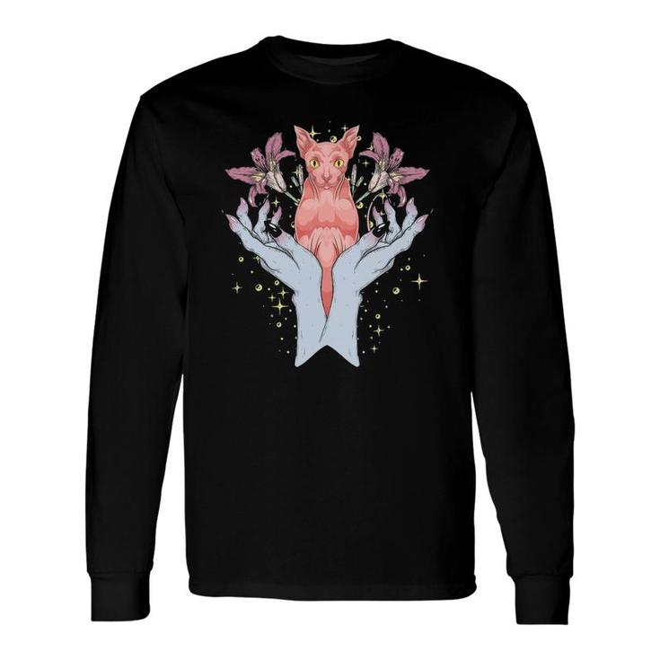 Flowers Occultism Pagan Animal Hamsa Hands Witch Sphynx Cat Long Sleeve T-Shirt T-Shirt