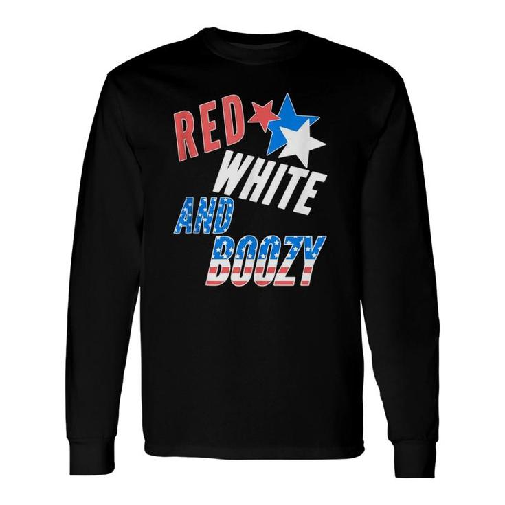 Fourth 4Th Of July Drinking Red White And Boozy Long Sleeve T-Shirt