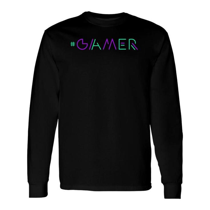Gamer Retro Gaming Gamer & Video Game Lover Green-Purple Long Sleeve T-Shirt T-Shirt