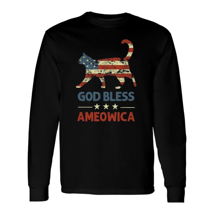 God Bless Ameowica Patriotic Cat 4 July Stars Stripes Long Sleeve T-Shirt T-Shirt