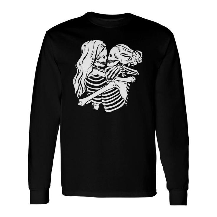 Gothic Alt Clothing Female Kissing Skulls Mall Goth Clothing Long Sleeve T-Shirt T-Shirt