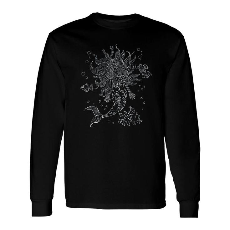 Gothic Mermaid Skeleton Witchy Graphic Long Sleeve T-Shirt T-Shirt