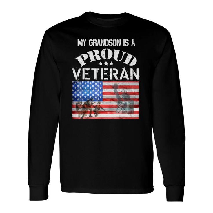 My Grandson Is A Proud Veteran American Flag Soldiers Tee Long Sleeve T-Shirt T-Shirt