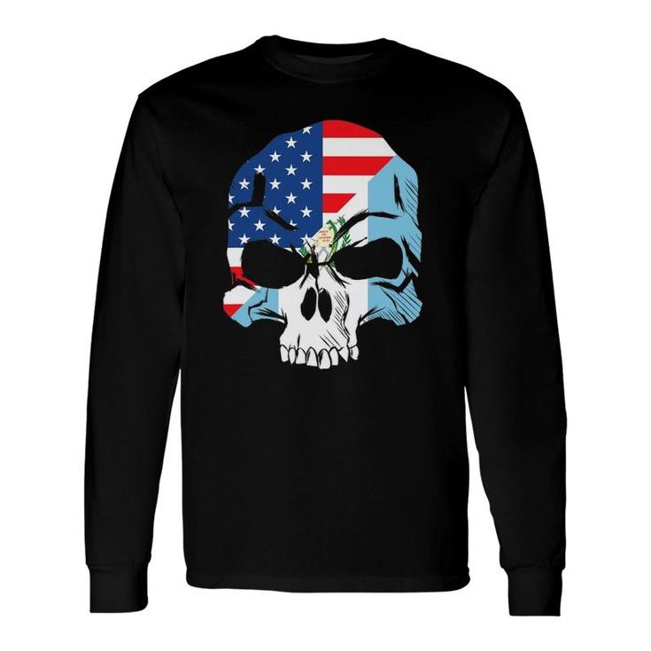 Guatemala Usa Flag Skull Long Sleeve T-Shirt T-Shirt