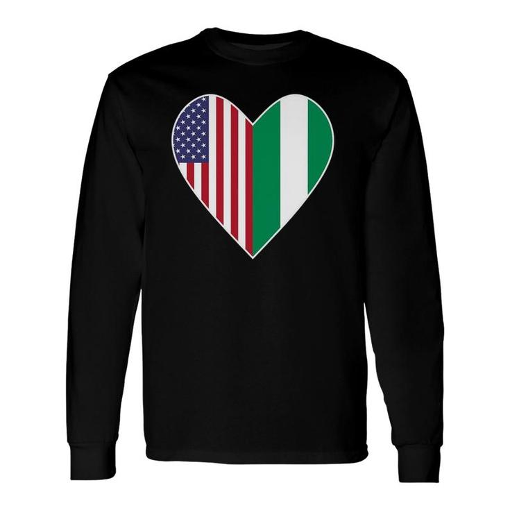 Half Nigeria Flag Half American Flag Love Heart Long Sleeve T-Shirt