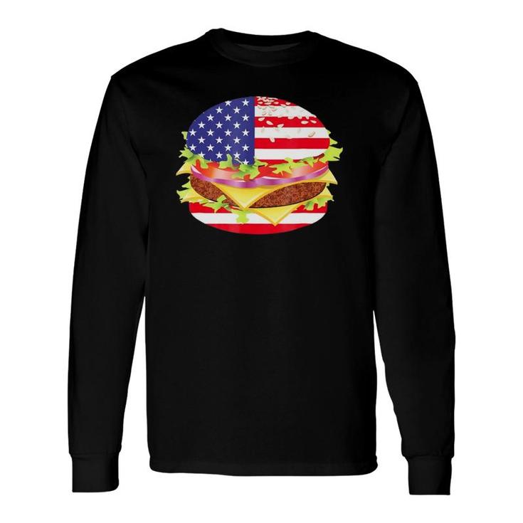 Hamburger Usa Flag 4Th Of July Bbq Long Sleeve T-Shirt T-Shirt