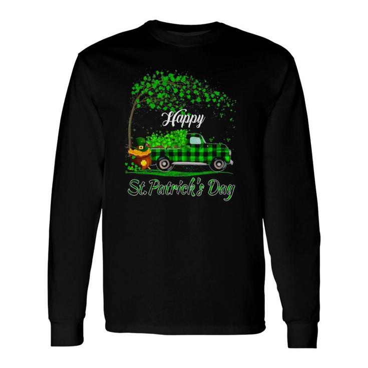 Happy St Patrick's Day Green Truck Buffalo Plaid Shamrock Long Sleeve T-Shirt T-Shirt