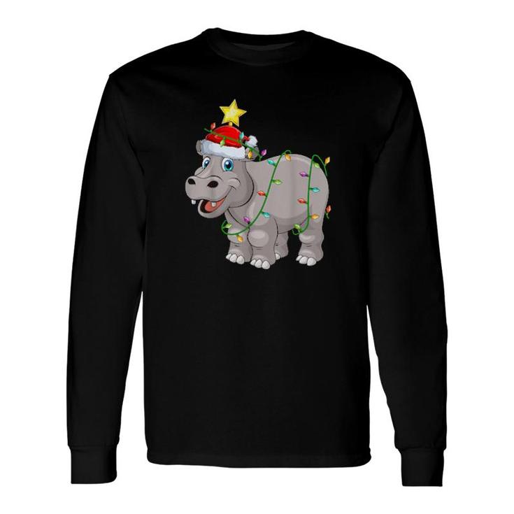Hippopotamus Lighting Xmas Tree Santa Hippopotamus Christmas Long Sleeve T-Shirt T-Shirt