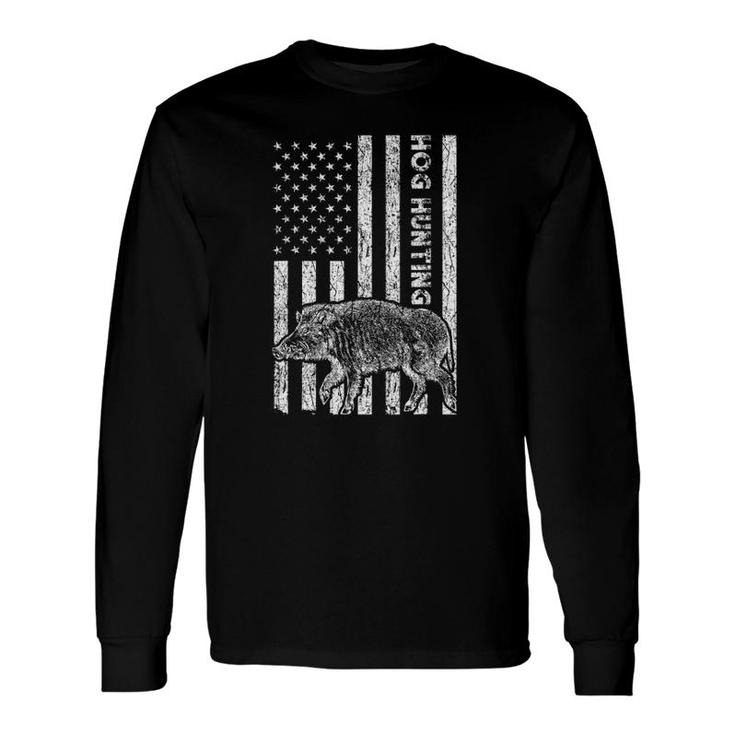 Hog Hunting American Flag Wild Vintage Pig Long Sleeve T-Shirt T-Shirt