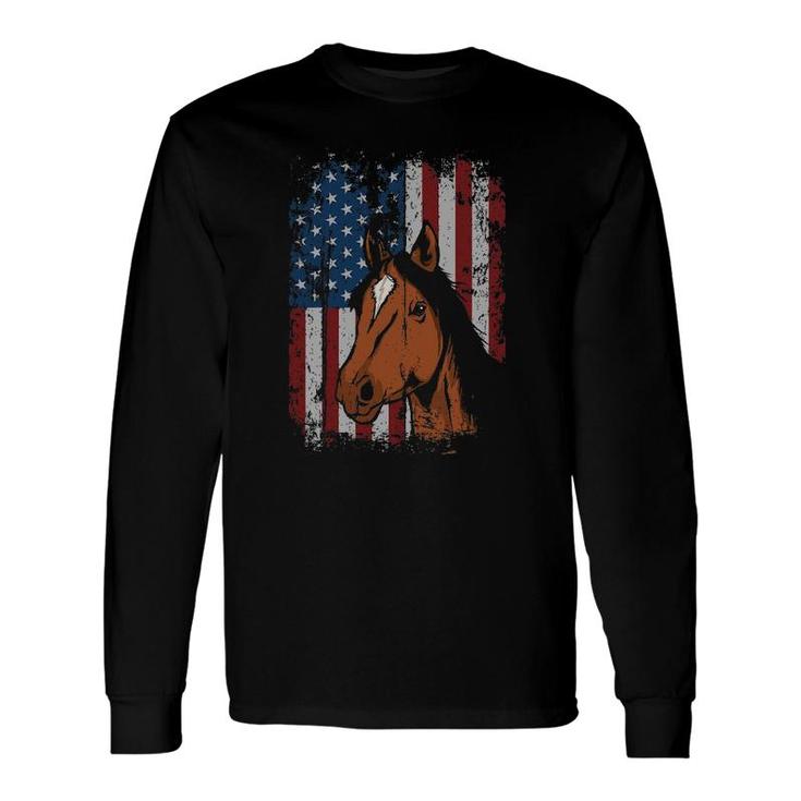 Horse American Flag Patriotic Horseback Riding Farm Long Sleeve T-Shirt T-Shirt