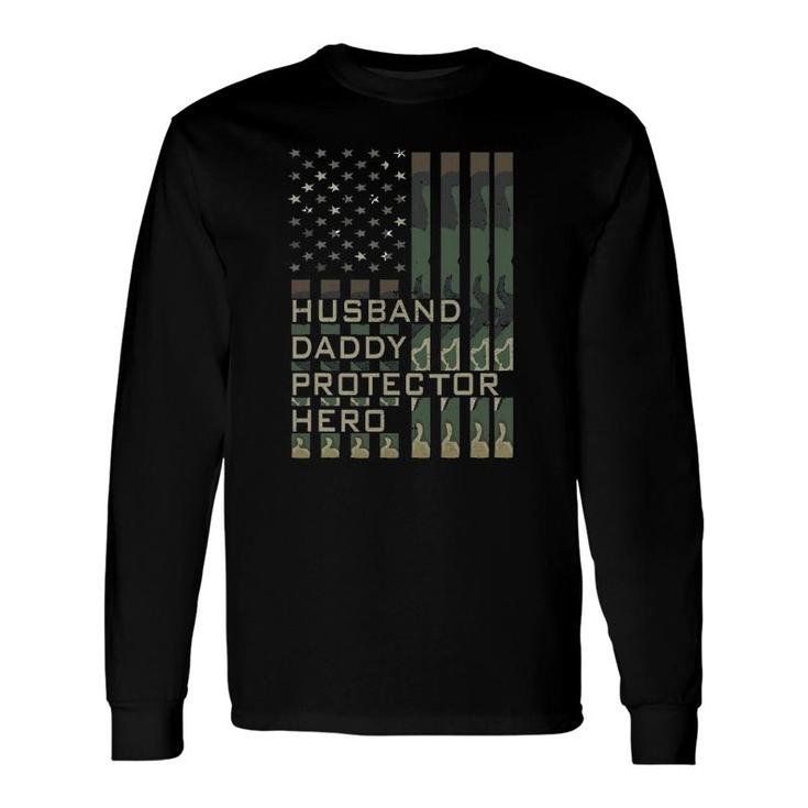 Husband Daddy Protector Hero Father's Day American Flag Long Sleeve T-Shirt T-Shirt