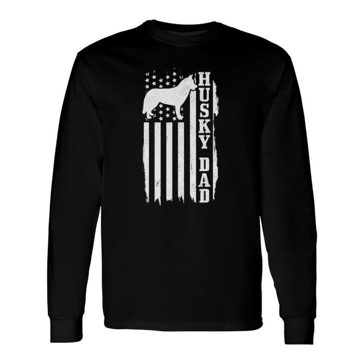 Husky Dad Vintage American Flag Patriotic Husky Dog Long Sleeve T-Shirt T-Shirt