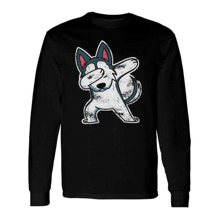 Husky Dog Lover Dabbing Husky Long Sleeve T-Shirt