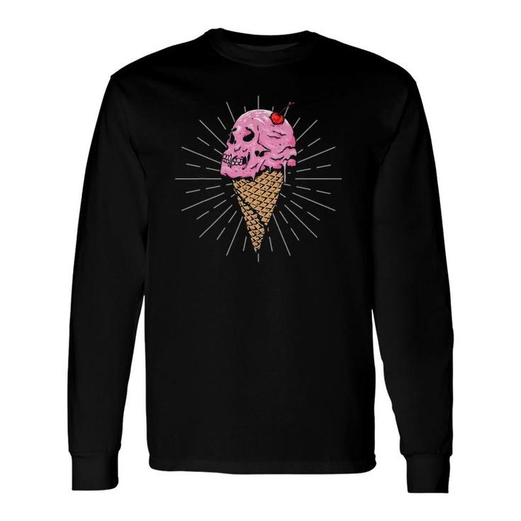 Ice Cream Cone Skull Cherry Aesthetic Dessert Lovers Long Sleeve T-Shirt T-Shirt