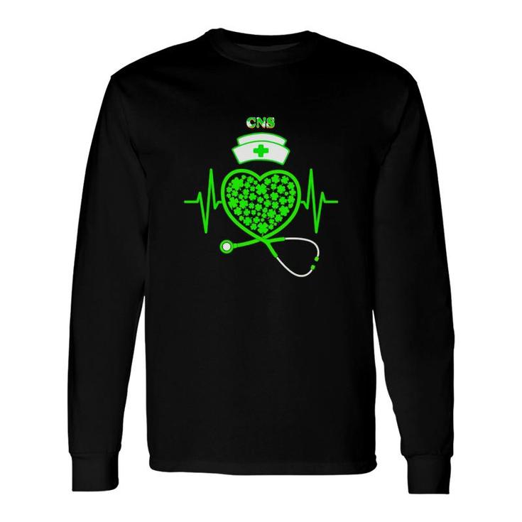 Irish Cns Shamrock Heart Stethoscope St Pattys Day Proud Nursing Job Title Long Sleeve T-Shirt