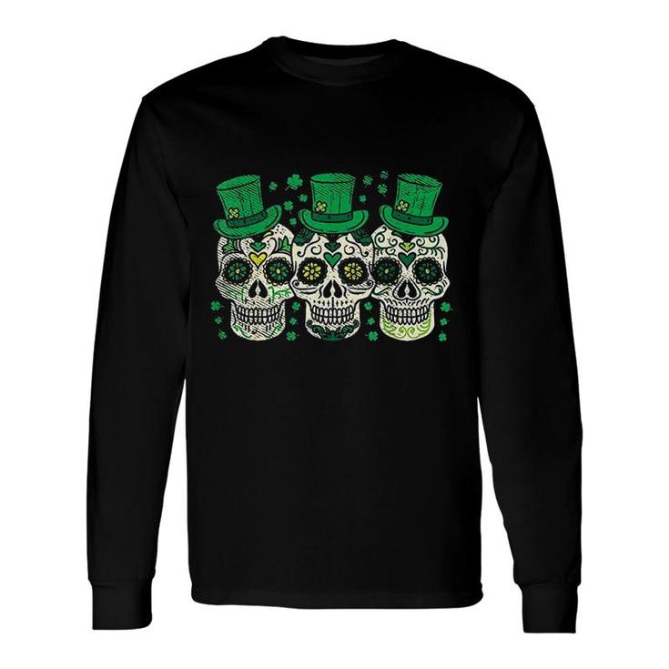 Irish Mexican Sugar Skull Leprechauns Cool St Patricks Day Long Sleeve T-Shirt