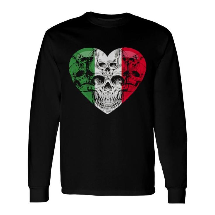 Italia Heart Fan Jersey Italy Flag With Skulls Long Sleeve T-Shirt T-Shirt